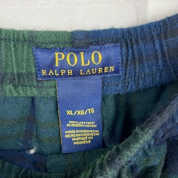Polo Ralph Lauren Pants Mens XL Sleepwear Plaid Lounge Flannel Logo Green Blue - Picture 8 of 10